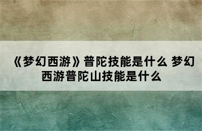 《梦幻西游》普陀技能是什么 梦幻西游普陀山技能是什么